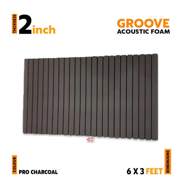 Groove Acoustic Foam Panel 6x3 Feet Pro Charcoal 6 Roll Pack Hot on Sale